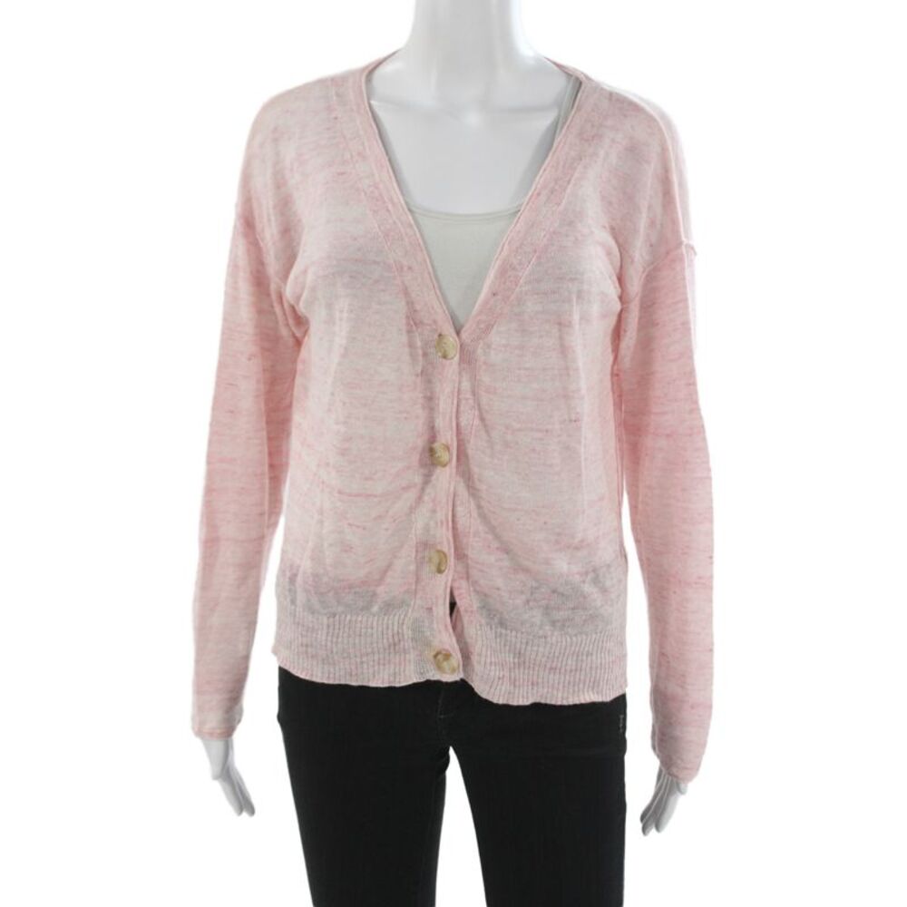 SWTR Unisex Cardigan Pink Linen V Neck Button Long Sleeve Size S